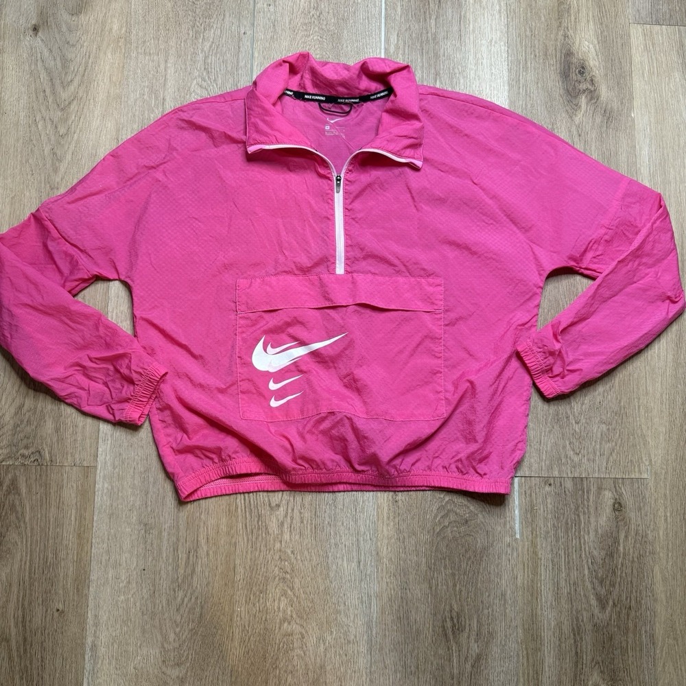 Nike Swoosh Womens 1/2 Zip Running Jacket Windbreaker Pink - Sz M